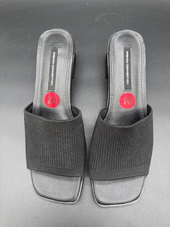 French Connection Shoes - French Connection Black Ribbed Knit Square Toe Slide Mules Block Heel Size 10